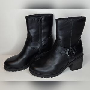 Women's Black Greyson Boots Universal Thread Size 10 Moto Combat Chunky Heel